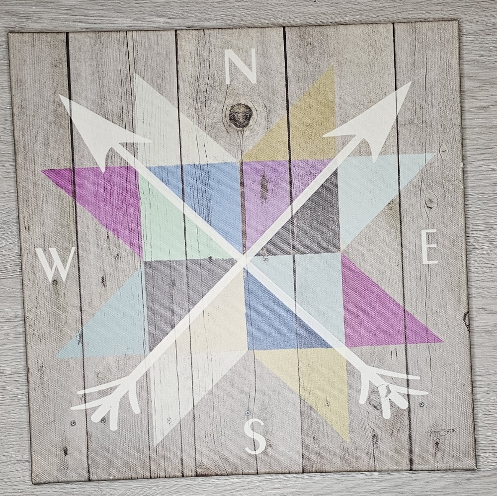 Wanderlust Compass Home Decor Canvas Framed Wall Artwork 14x14 Colorblock Compas